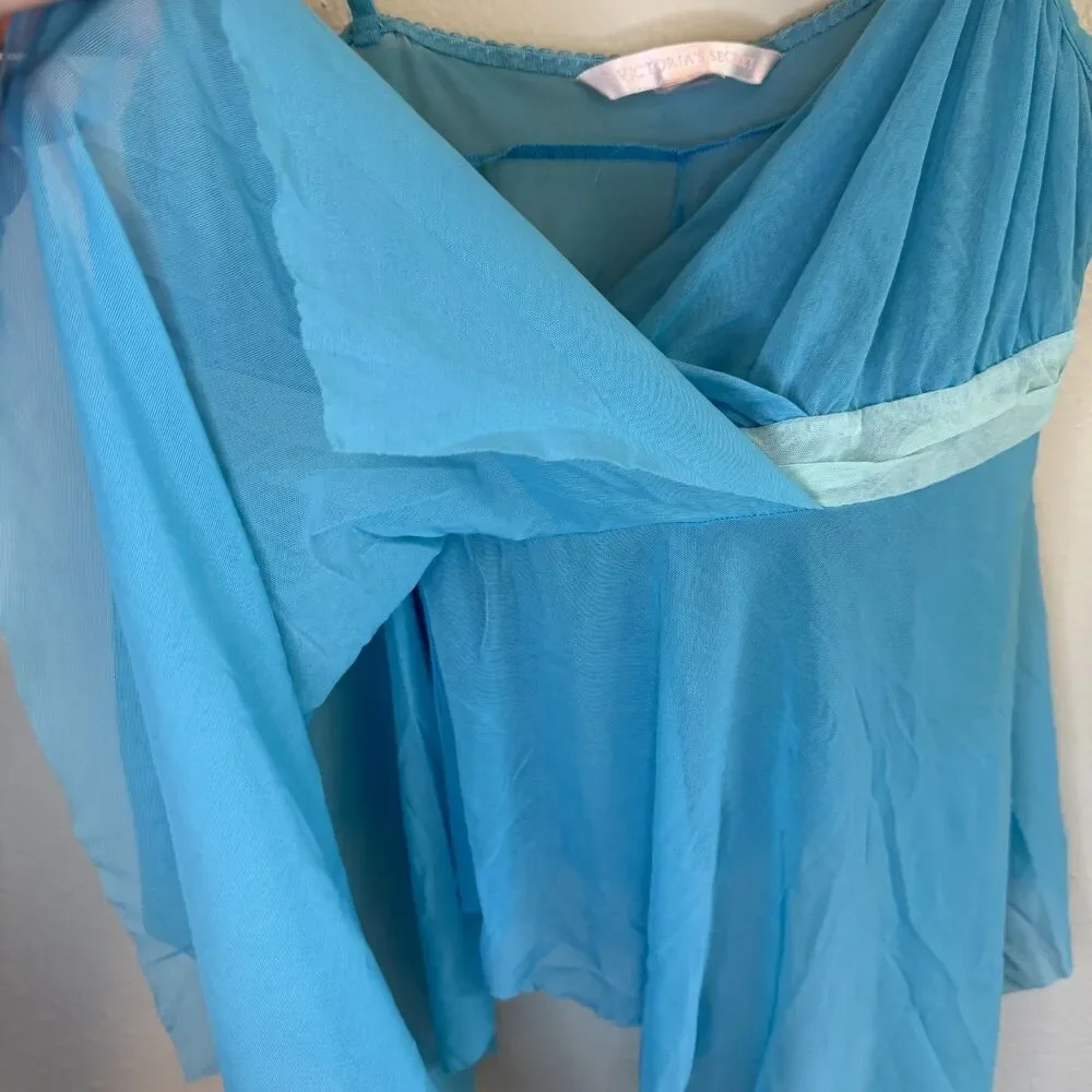 VTG Victoria's Secret Women's Aqua Blue Mesh Babydoll Lingerie Top Size LARGE